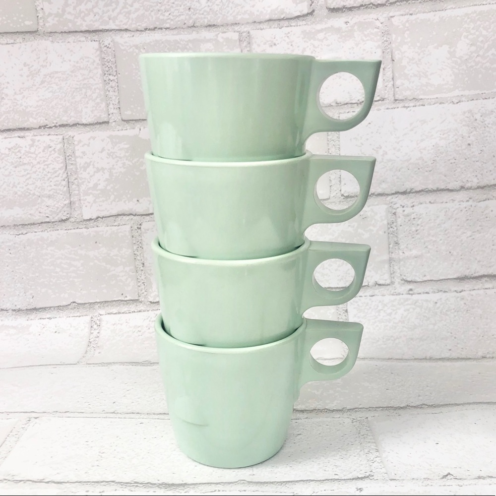 Vtg Dallas Ware Mint Green Melamine Coffee Cups - Set of 4 MCM Melmac Mugs